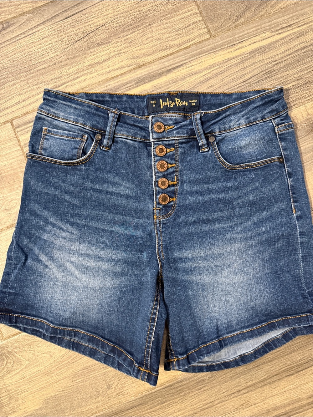 Indigo Rein shorts button fly size 9 waist 28 Denim blue jean shorts stretch